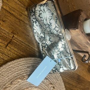 Antonio Melani gold, black fabric clutch rhinestone